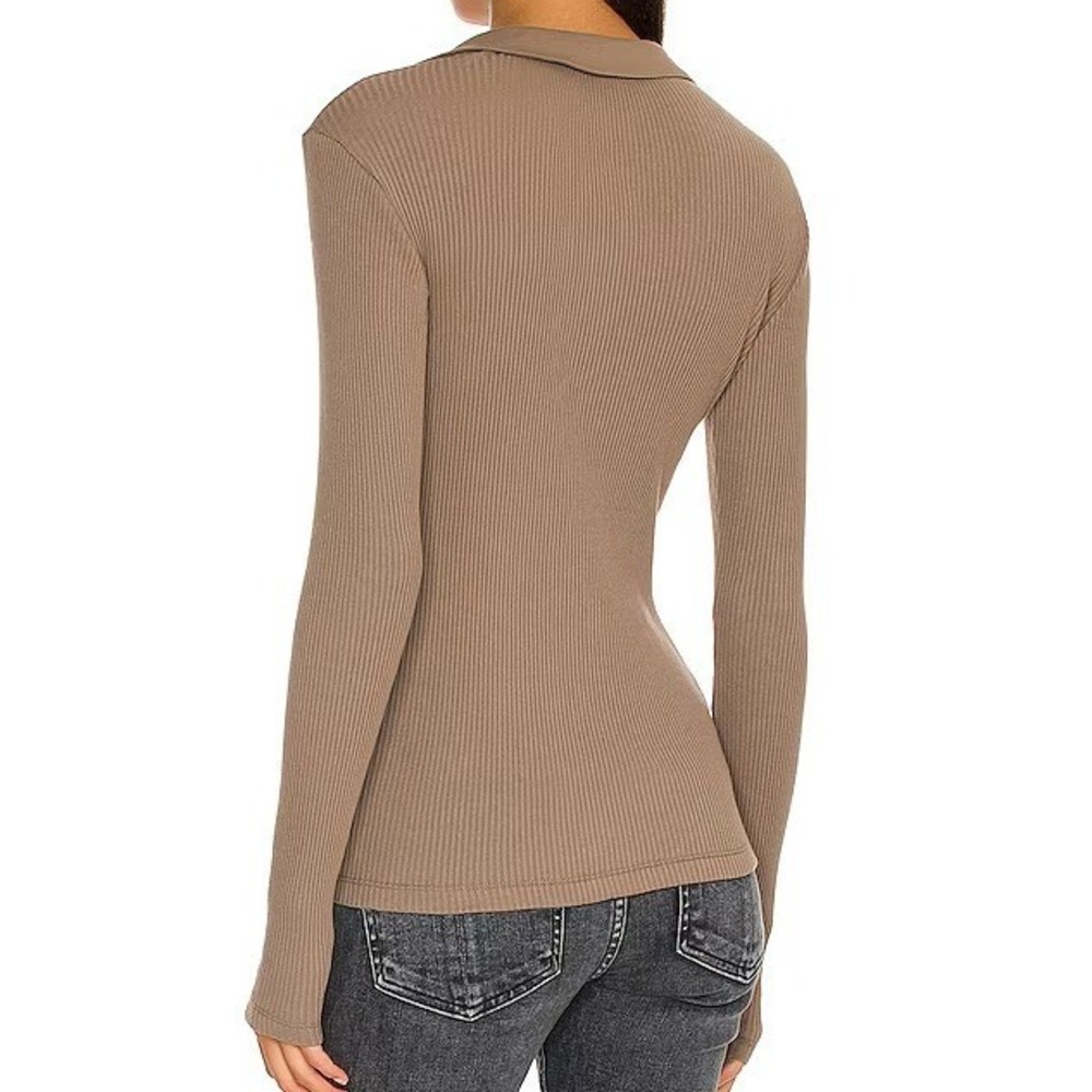 James‎ Perse Sable Brown Ribbed Polo Long Sleeve Top Split Neck Large - Picture 2 of 13